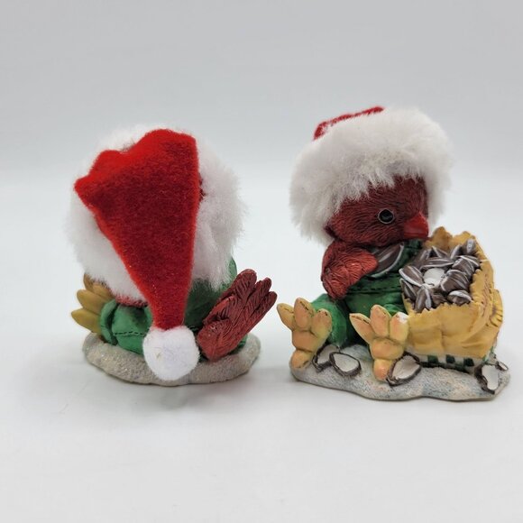 Vintage 1996 Christmas Card ENESCO Cardinal Bird Figurine Set Of 2 Santa Hats - Picture 13 of 14